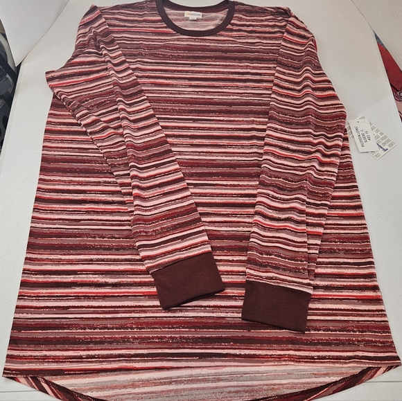 LuLaRoe Hudson Long Sleeve Tee. Unisex Fit. Gorgeous Red Stripe. Size Large. - Picture 2 of 10